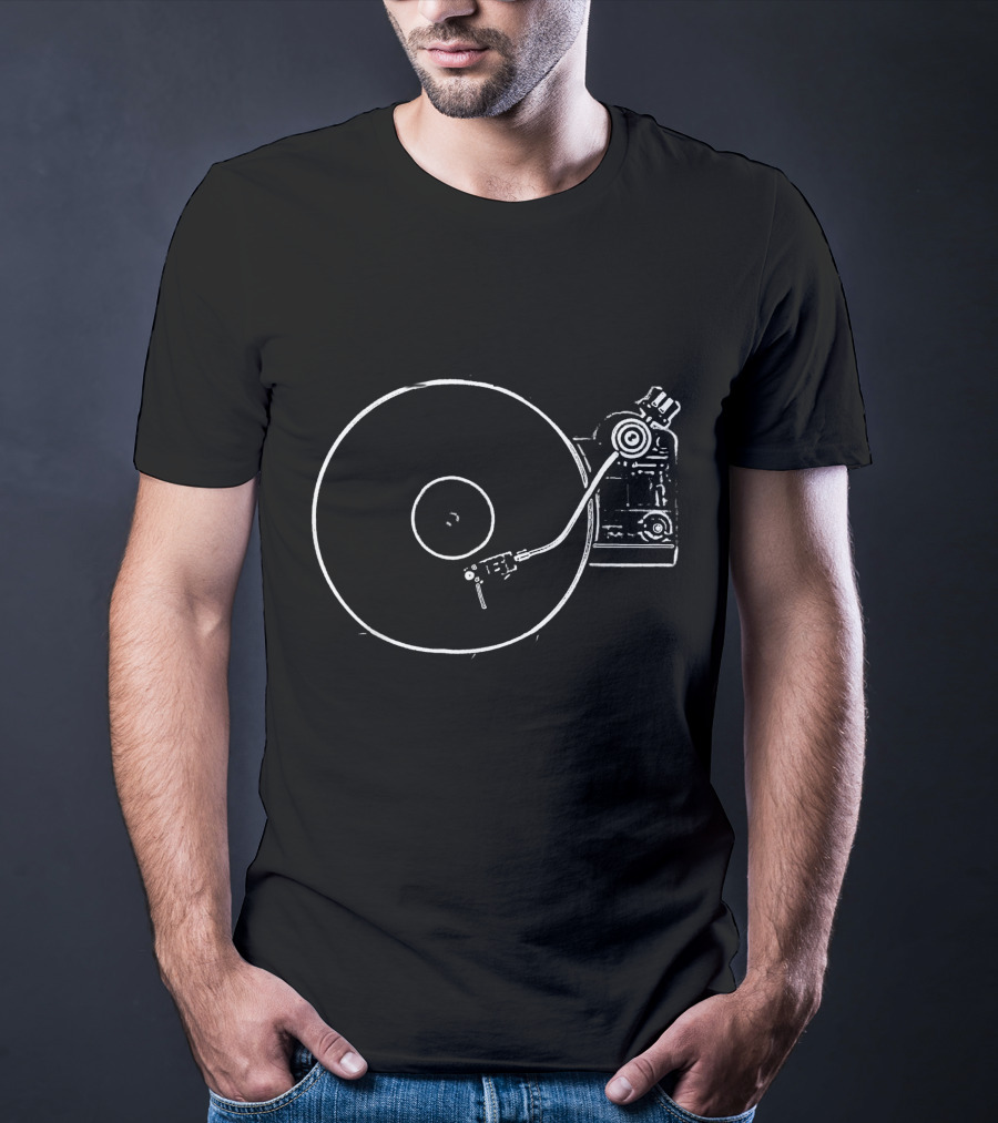 Vinyl Record Player Sketch Drawing Retro Music Turntable T-Shirt