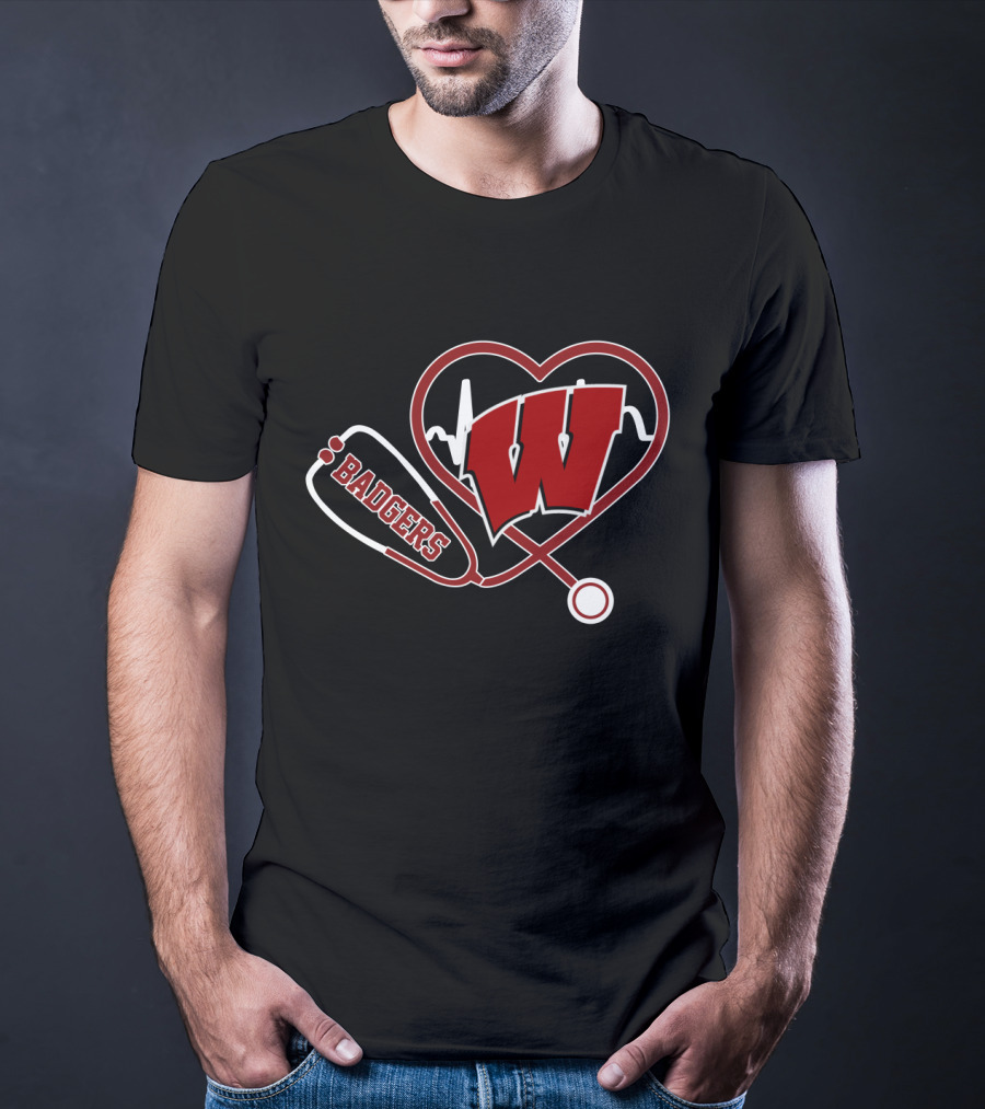 Wisconsin Badgers Stethoscope Heartbeat T-Shirt