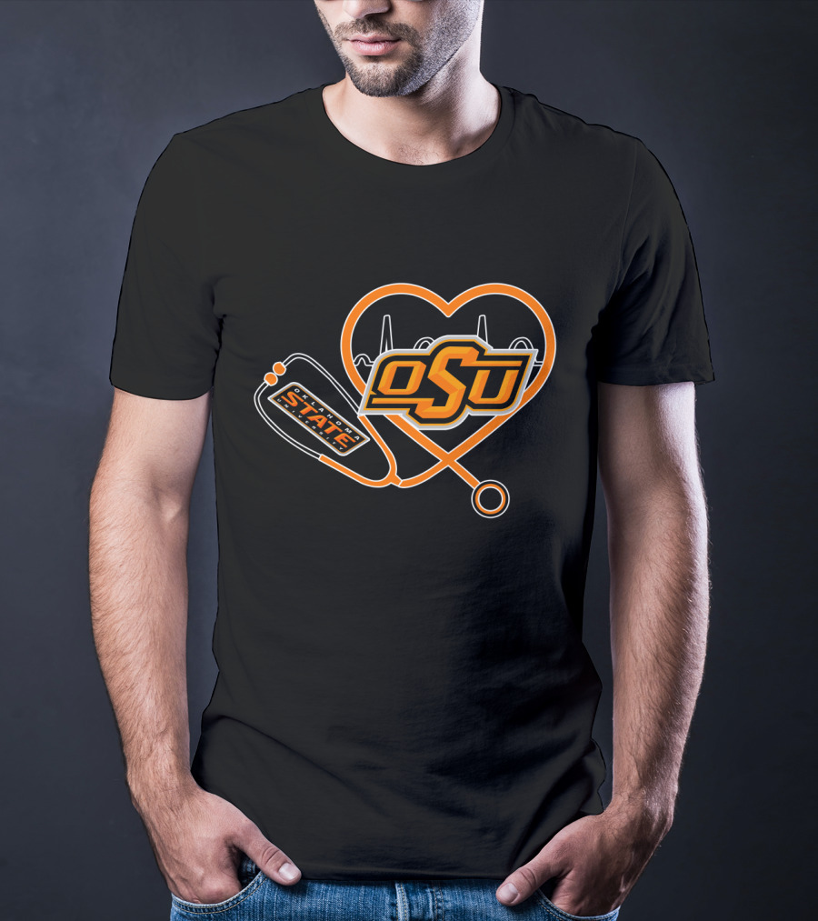 OSU Oklahoma State Cowboys Heartbeat Stethoscope T-Shirt