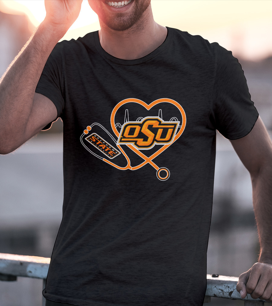 OSU Oklahoma State Cowboys Heartbeat Stethoscope T-Shirt