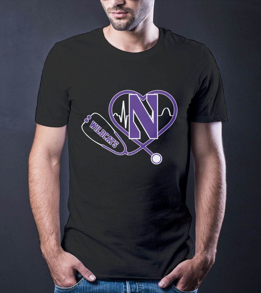 Northwestern Wildcats Stethoscope Heartbeat N T-Shirt