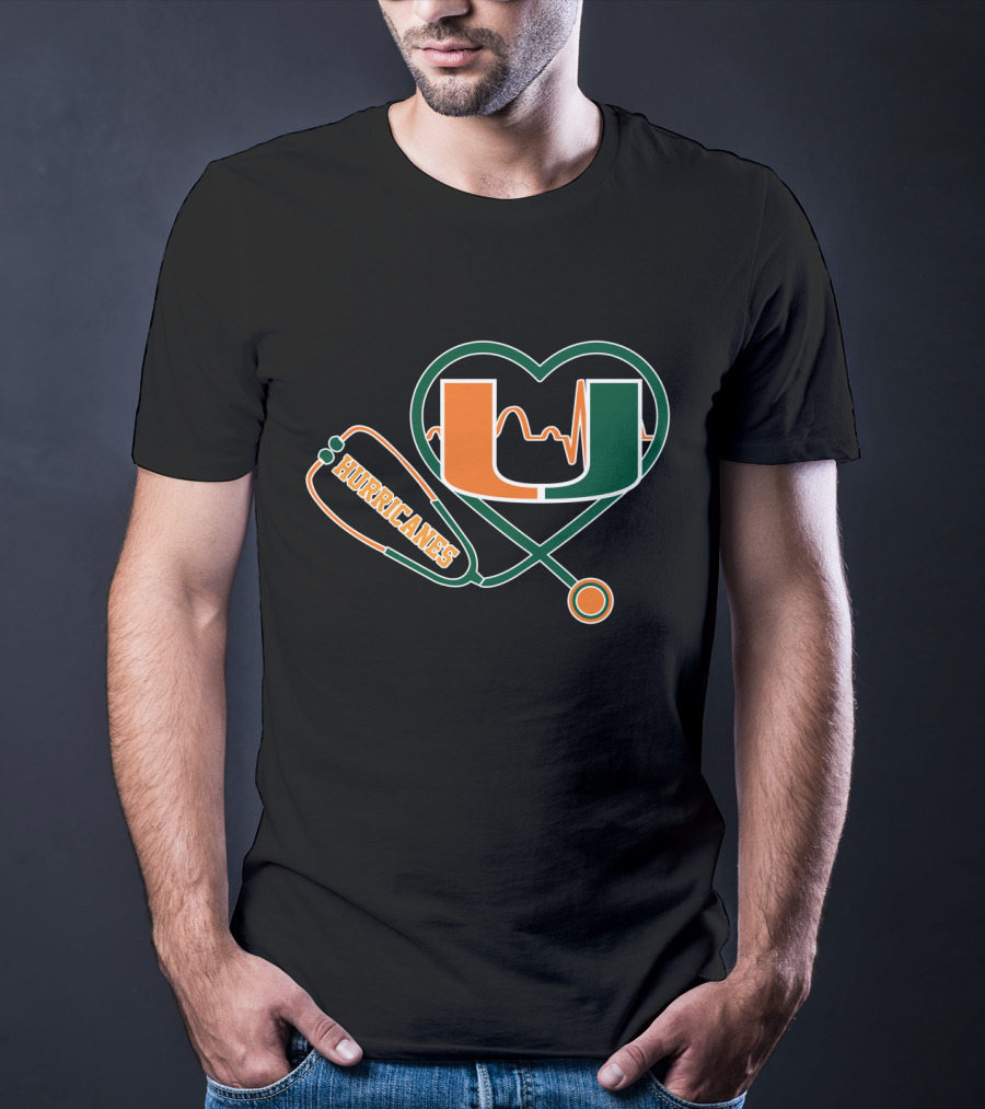 Miami Hurricanes Heartbeat Stethoscope U T-Shirt