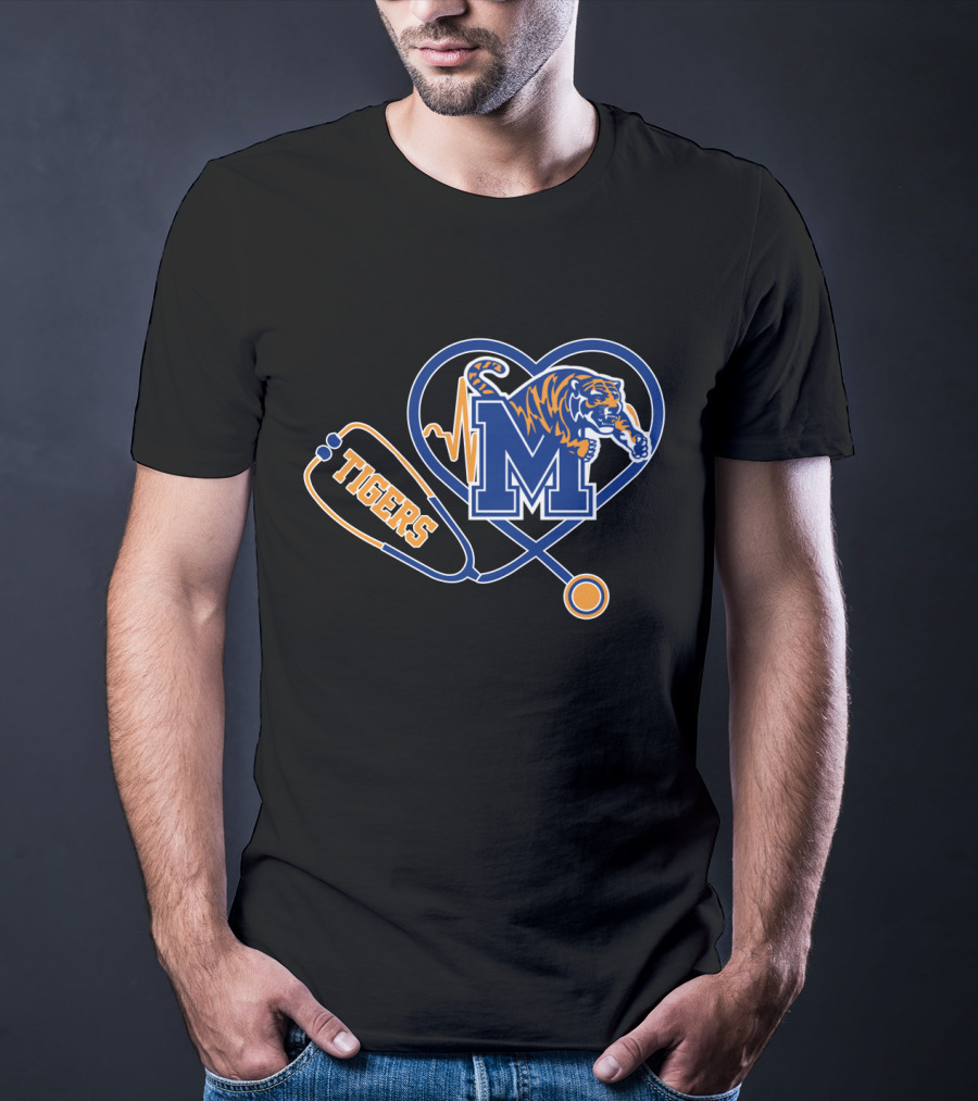 Heart And Stethoscope With Memphis Tigers M T-Shirt