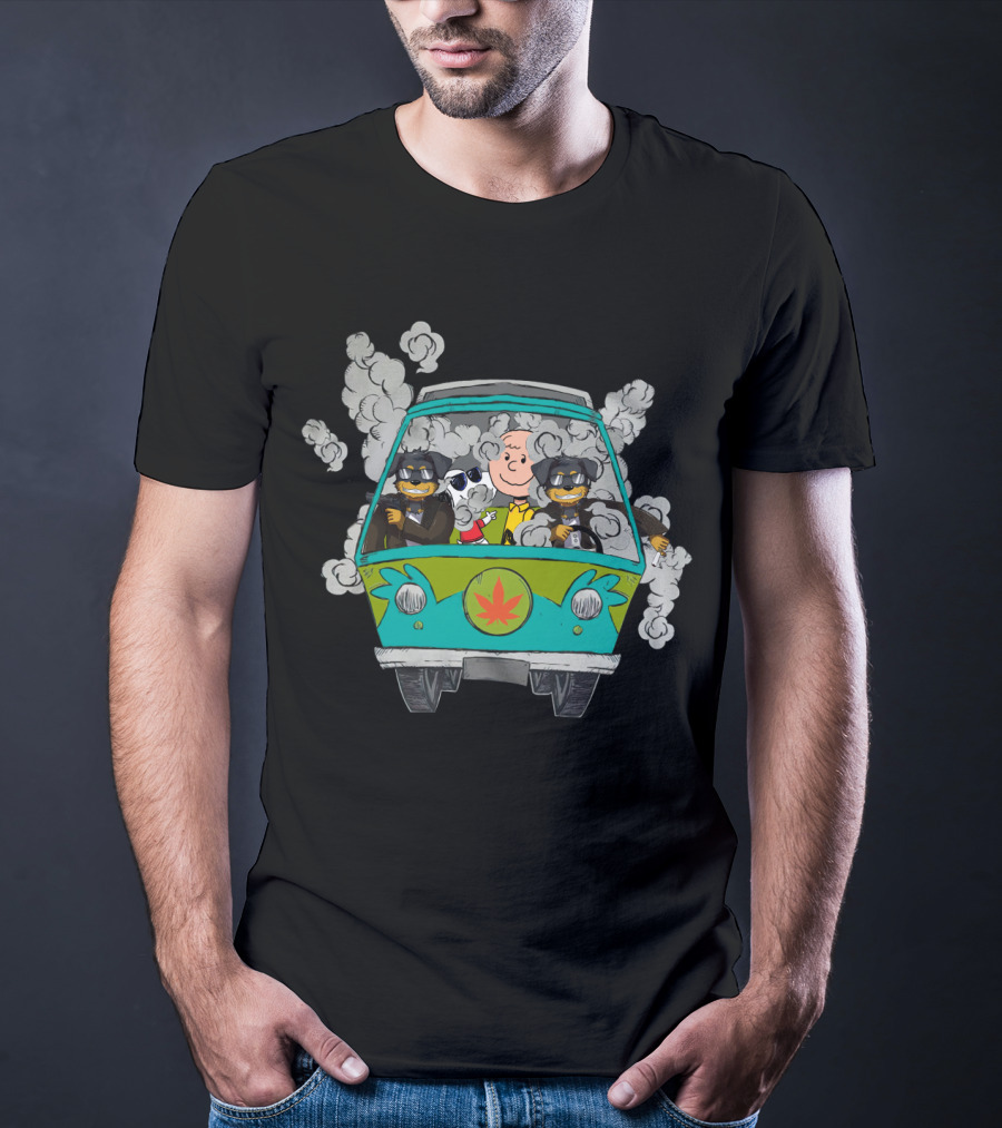 Rottweiler Ds0 Road Trip In Smoke-Filled Van With Cartoon Characters T-Shirt
