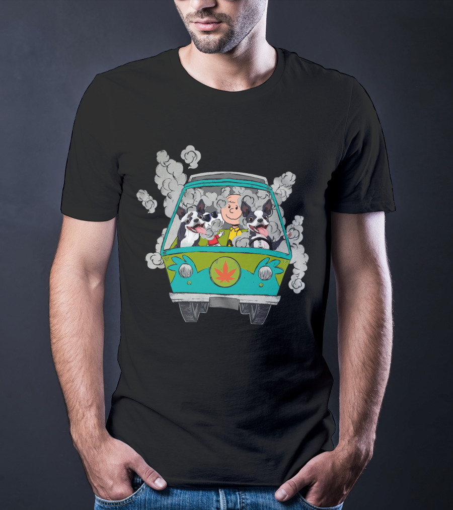 Boston Terrier Smoking Van Adventure T-Shirt