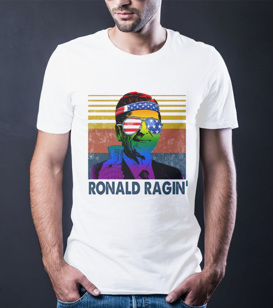 Ronald Ragin Rainbow Americana Bandana Sunglasses Flag Stripes T-Shirt