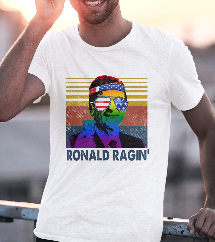 Ronald Ragin Rainbow Americana Bandana Sunglasses Flag Stripes T-Shirt