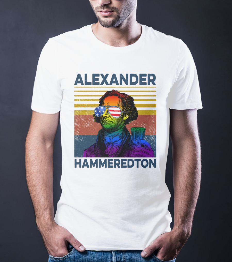 Alexander Hammeredton American Flag Sunglasses Beer Drink T-Shirt