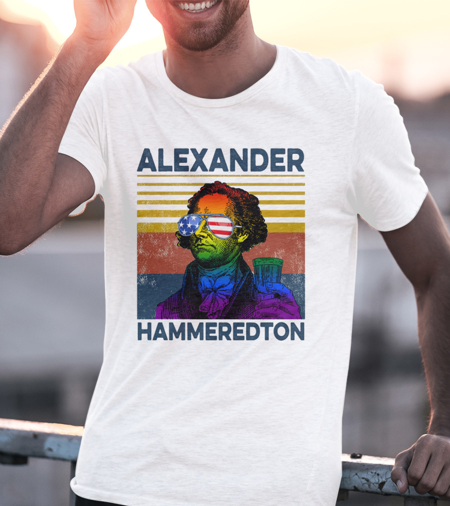 Alexander Hammeredton American Flag Sunglasses Beer Drink T-Shirt