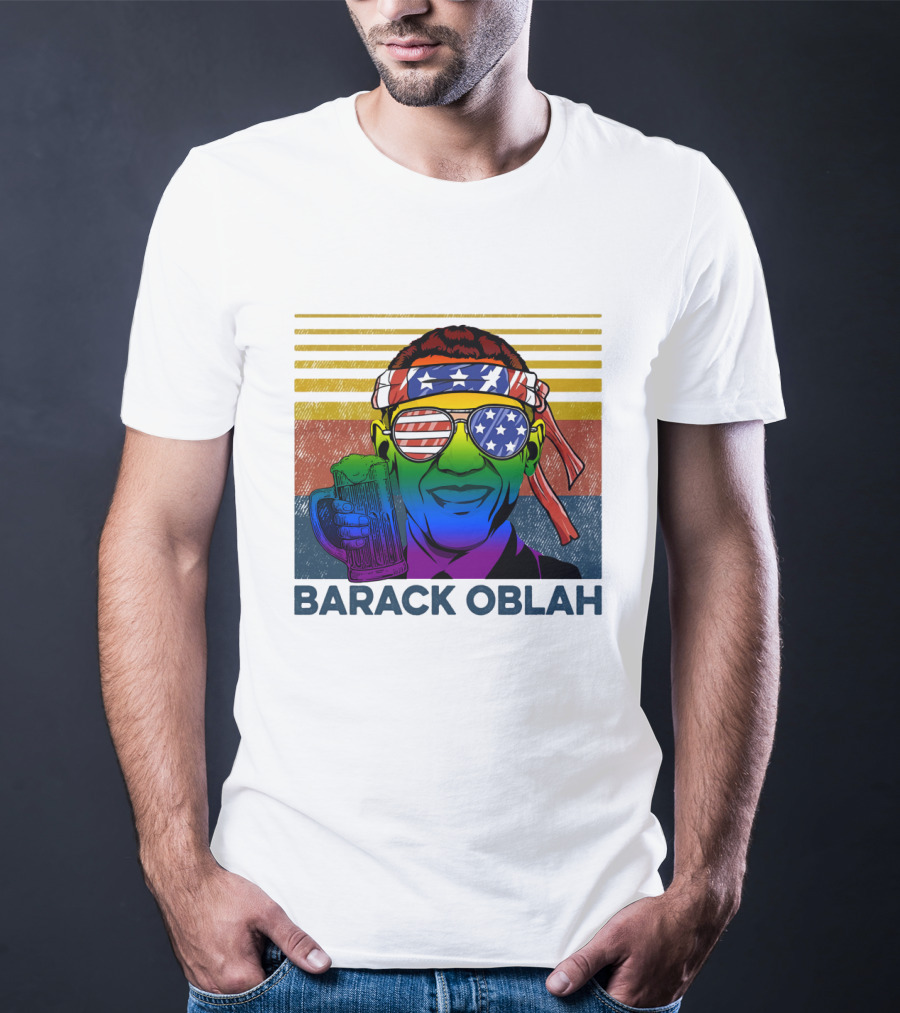 Barack Oblah Patriotic Headband Rainbow Sunglasses Beer Mug T-Shirt