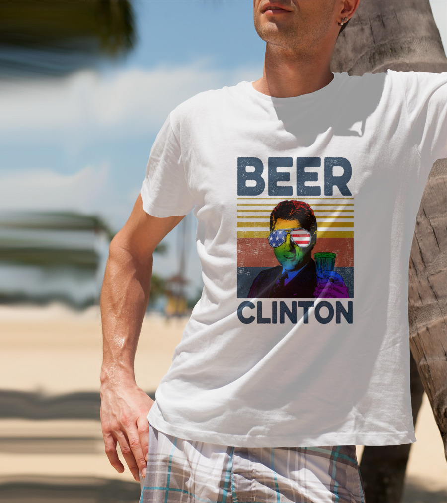 Beer Clinton Stars And Stripes Sunglasses Retro Drink T-Shirt