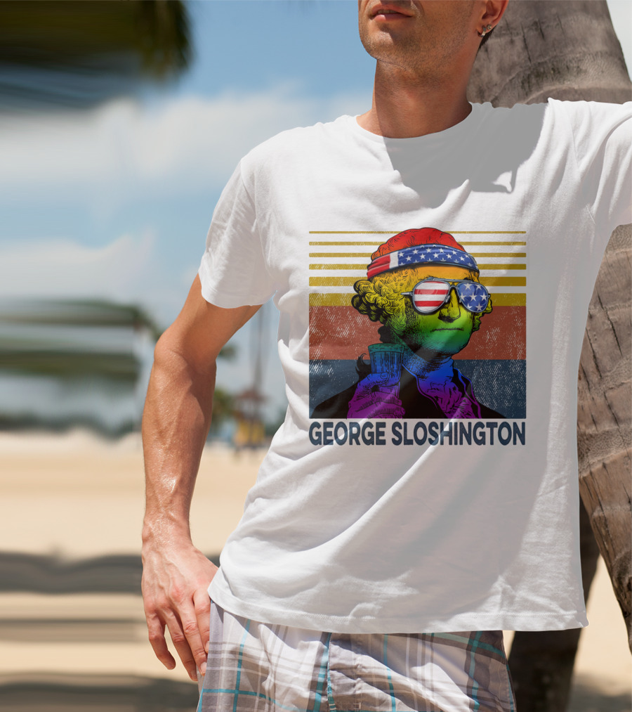 George Sloshington Patriotic Beer Celebration With American Flag Bandana And Sunglasses T-Shirt
