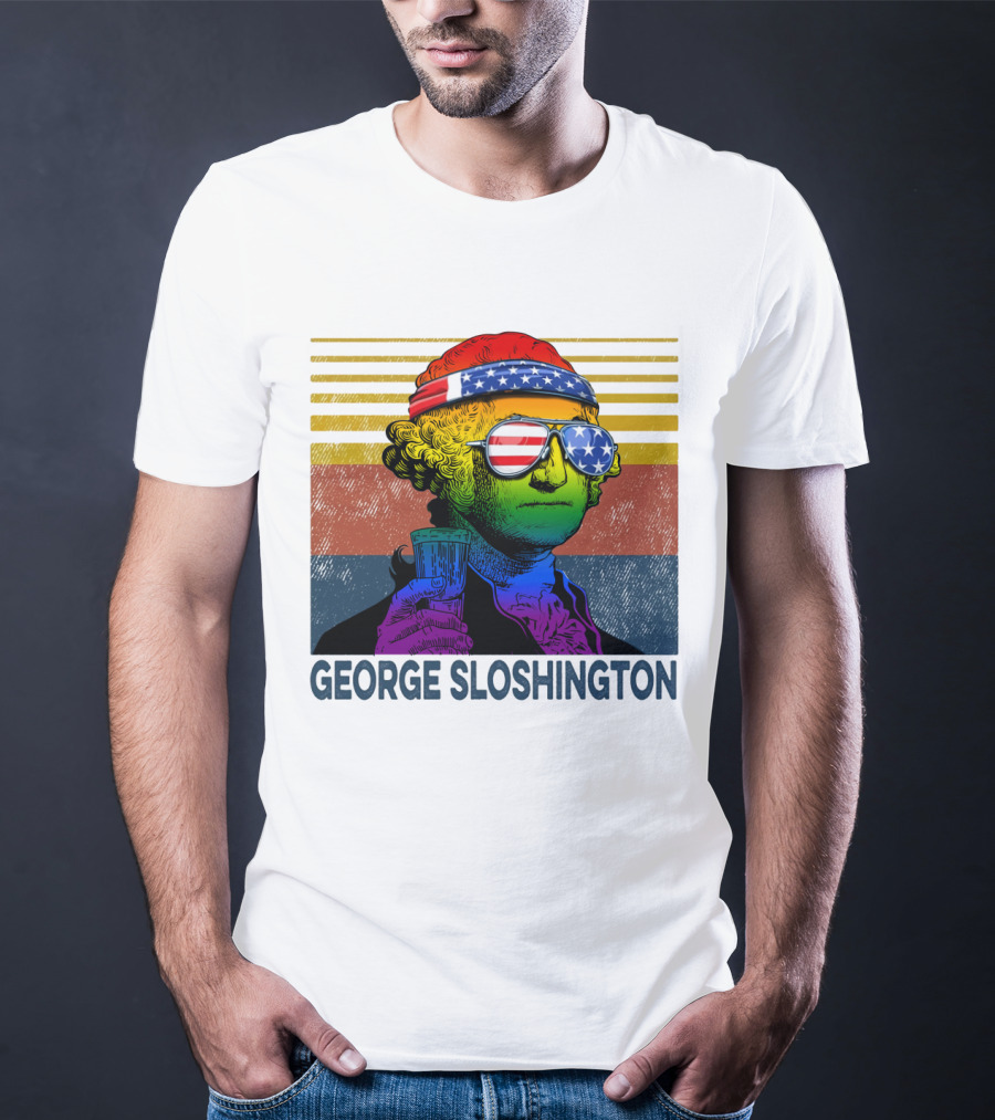 George Sloshington Patriotic Beer Celebration With American Flag Bandana And Sunglasses T-Shirt