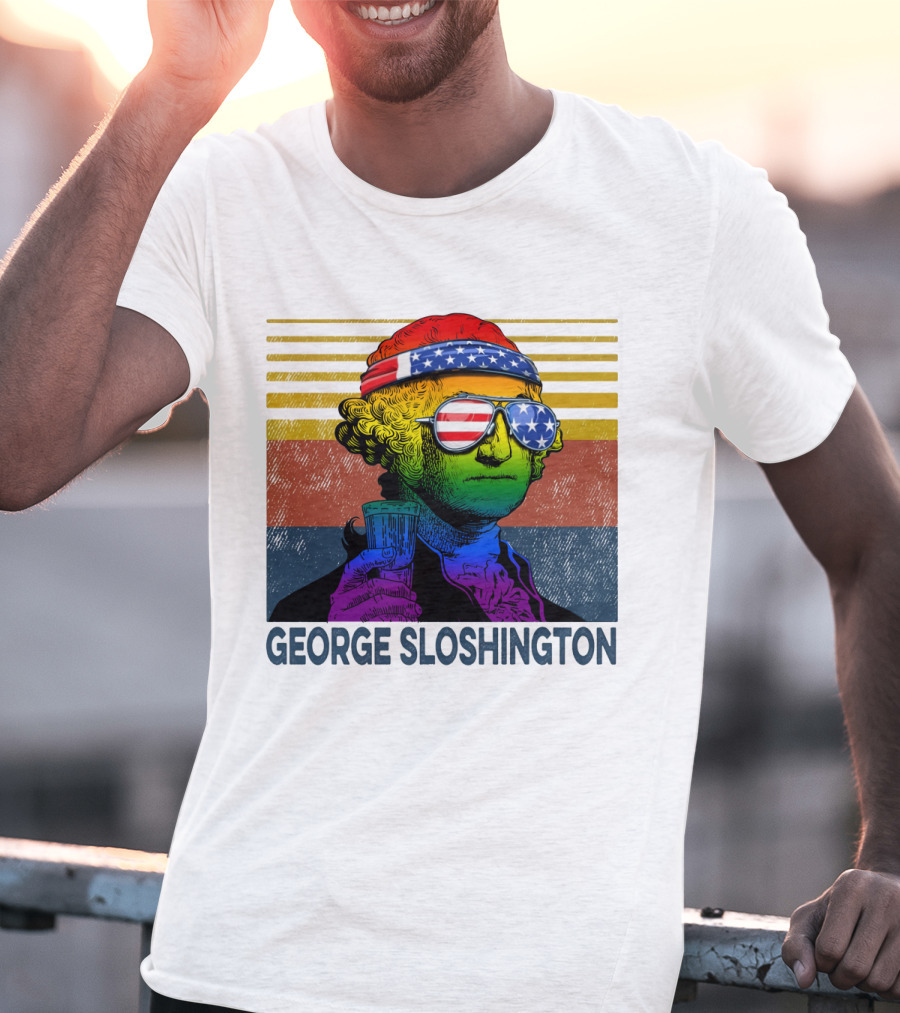 George Sloshington Patriotic Beer Celebration With American Flag Bandana And Sunglasses T-Shirt