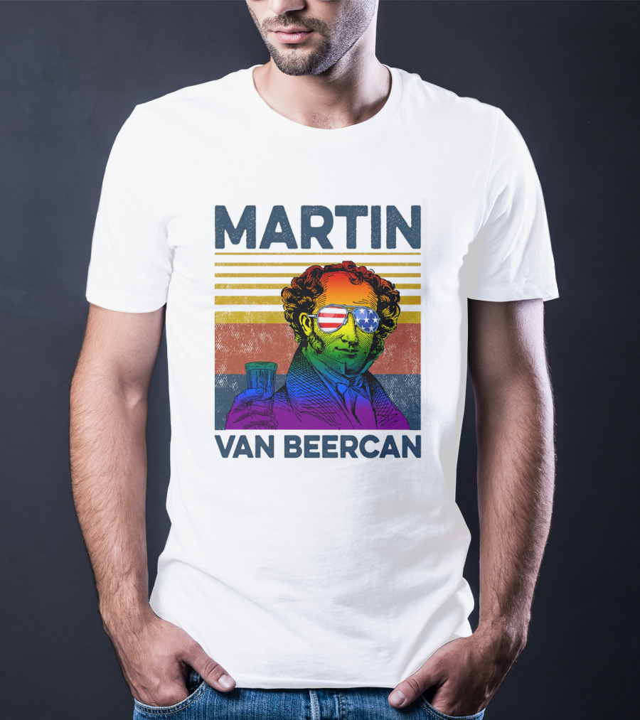 Martin Van Beercan American Flag Sunglasses Retro Drink Stripe T-Shirt