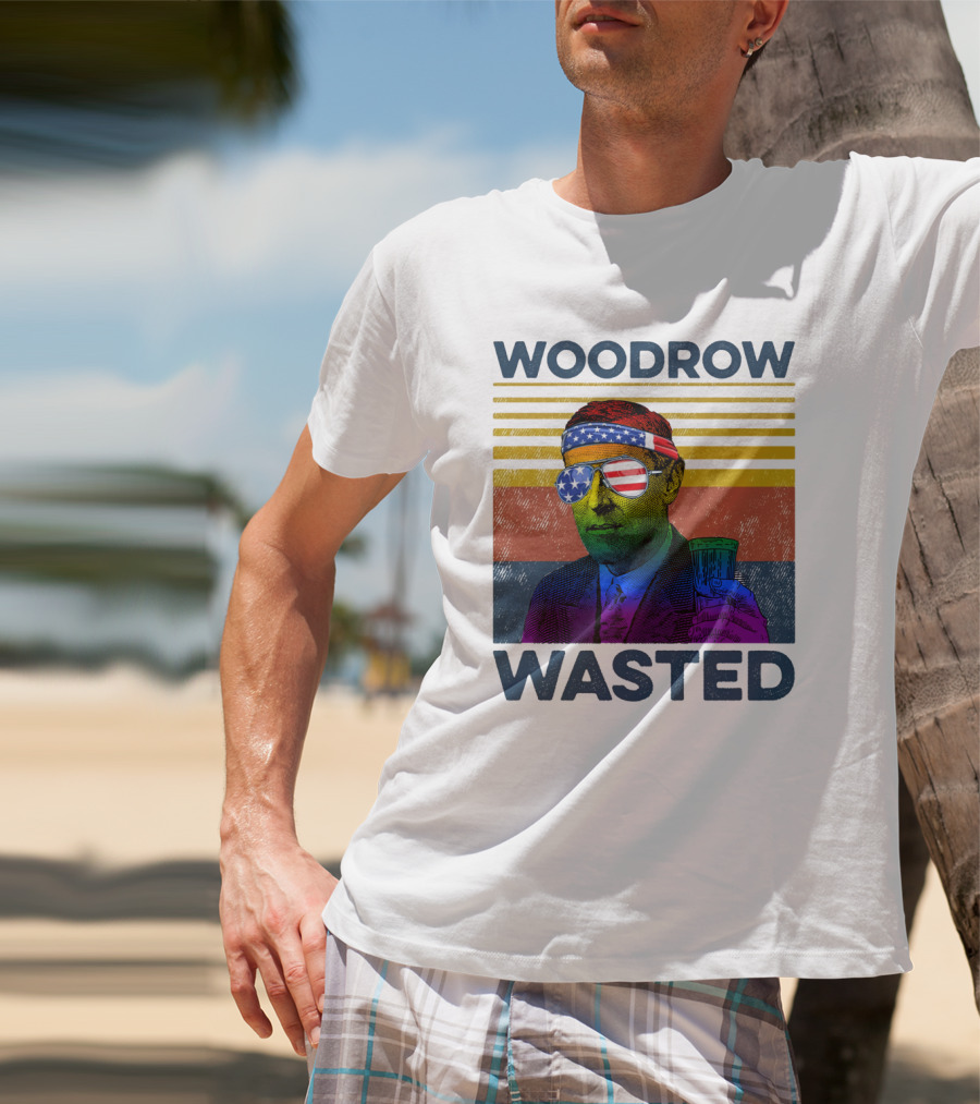 Woodrow Wasted American Flag Sunglasses Beer T-Shirt