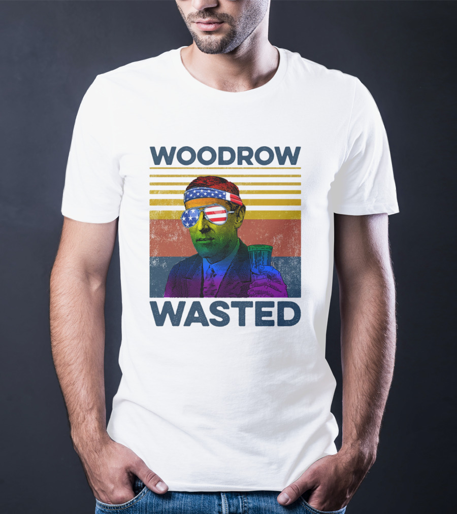 Woodrow Wasted American Flag Sunglasses Beer T-Shirt