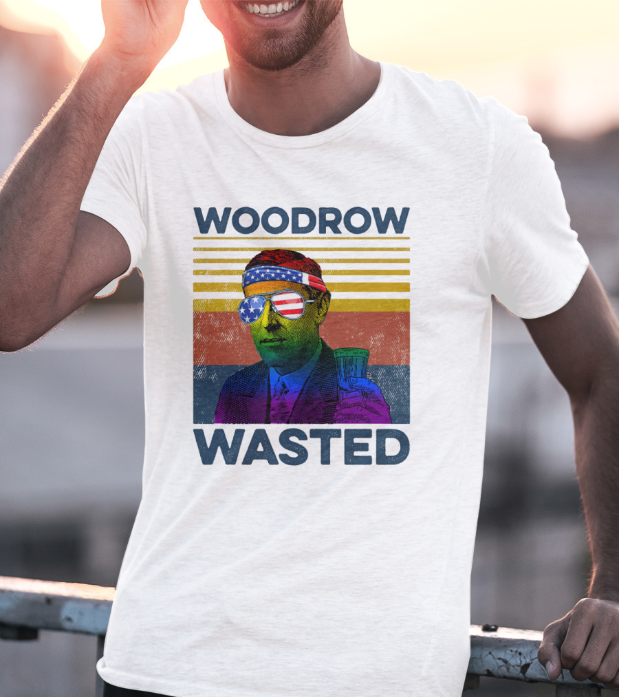 Woodrow Wasted American Flag Sunglasses Beer T-Shirt