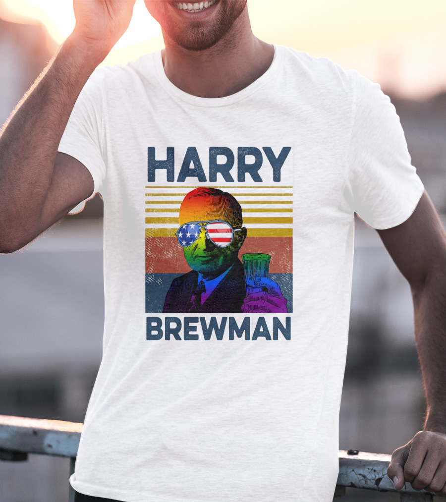HARRY BREWMAN Patriotic Sunglasses Beer Drink T-Shirt