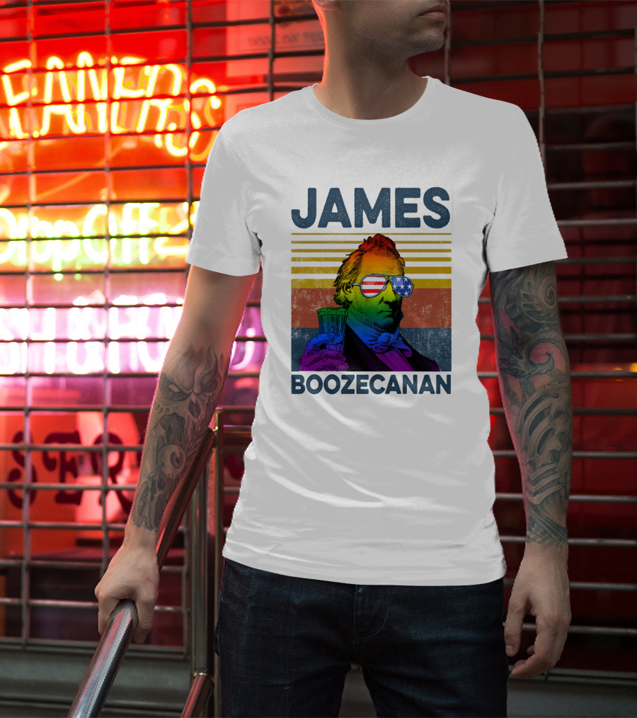 James Boozecanan American Flag Sunglasses With Beer Drink Rainbow T-Shirt