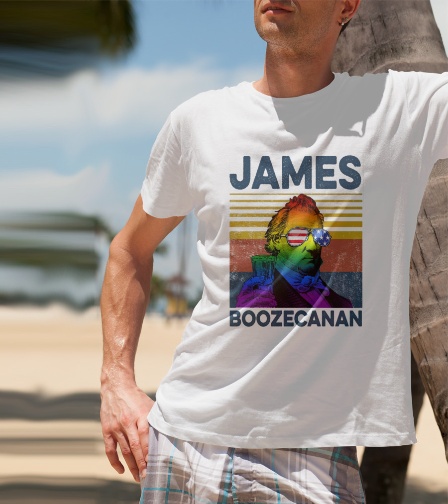 James Boozecanan American Flag Sunglasses With Beer Drink Rainbow T-Shirt
