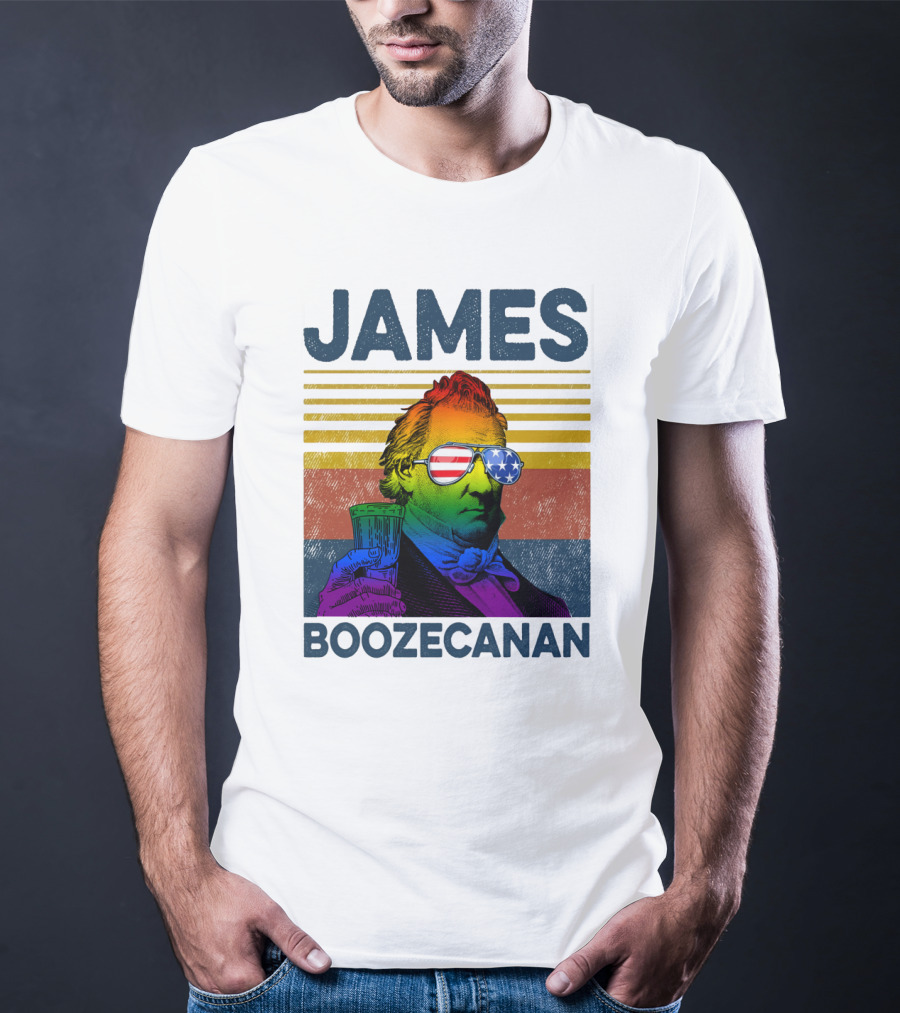 James Boozecanan American Flag Sunglasses With Beer Drink Rainbow T-Shirt