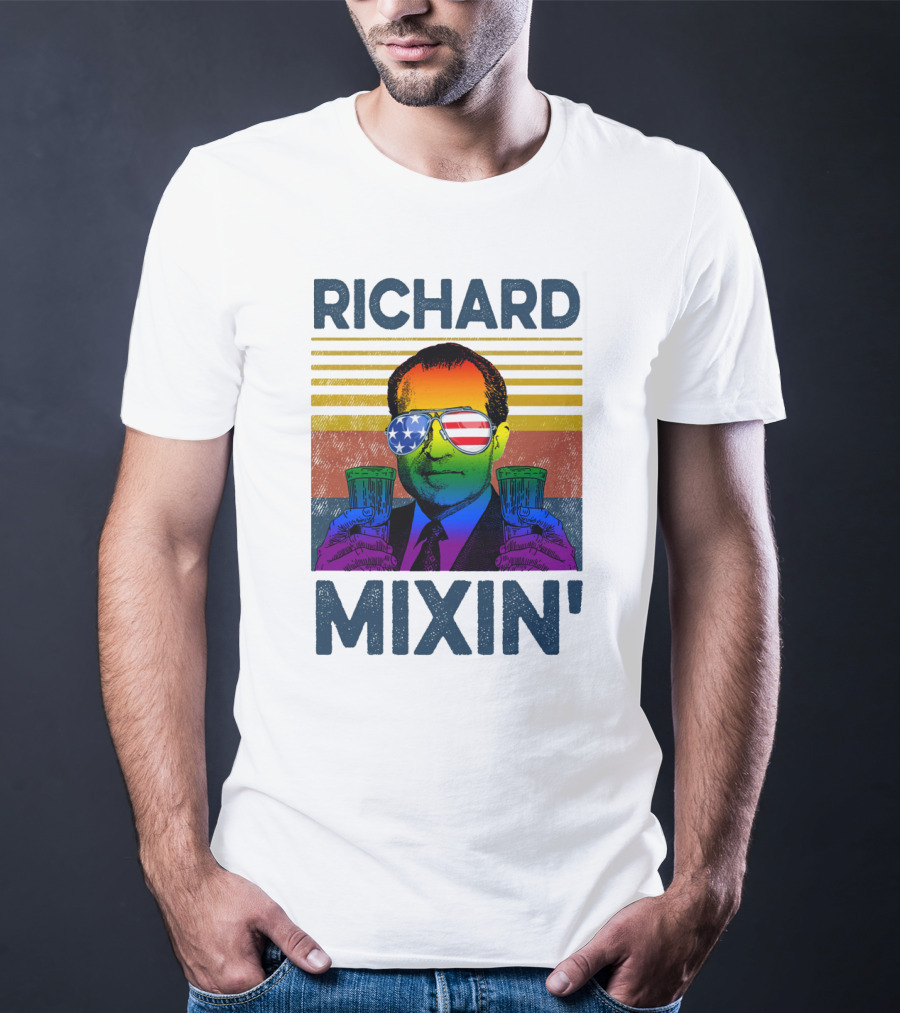 Richard Mixin' Beer Drink Patriotic Sunglasses Rainbow Stripes T-Shirt