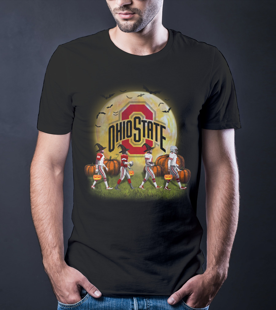 Ohio State Buckeyes Halloween Moon Walk With Pumpkins And Bats T-Shirt