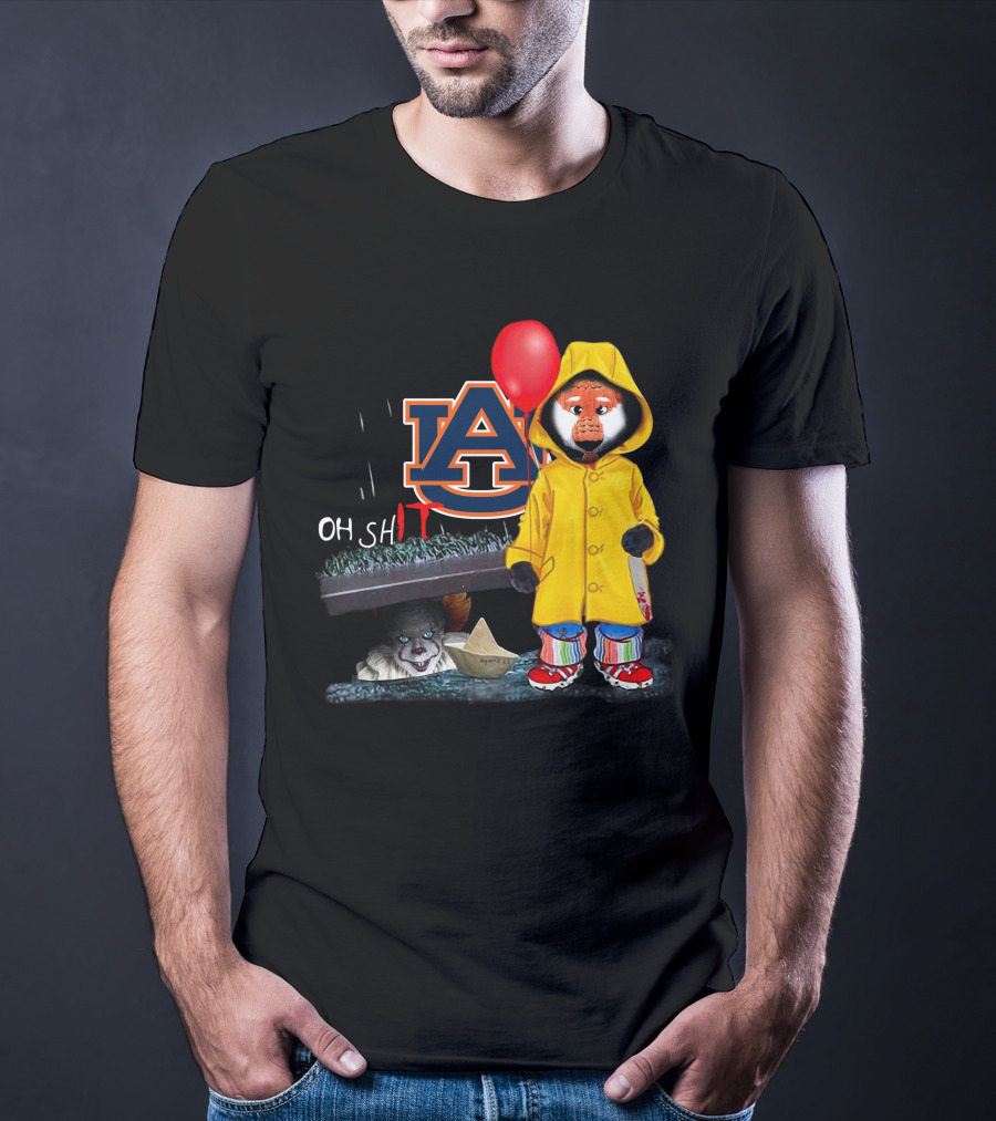 Auburn Tigers IT Parody Pennywise Raincoat Red Balloon Horror Crossover T-Shirt