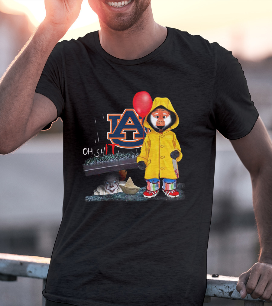 Auburn Tigers IT Parody Pennywise Raincoat Red Balloon Horror Crossover T-Shirt