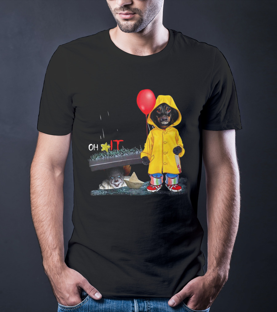DachshundDs Oh IT With Creepy Clown And Red Balloon In Yellow Raincoat T-Shirt
