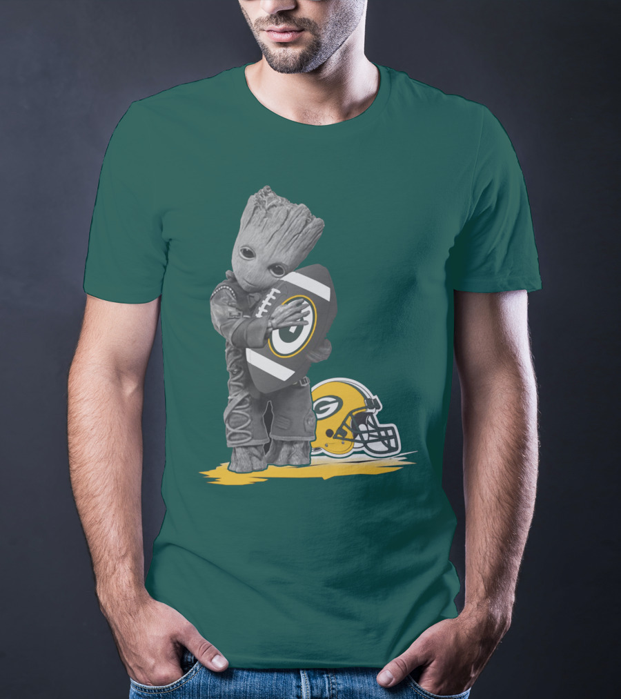 Groot Hugging Green Bay Packers Football With Helmet T-Shirt