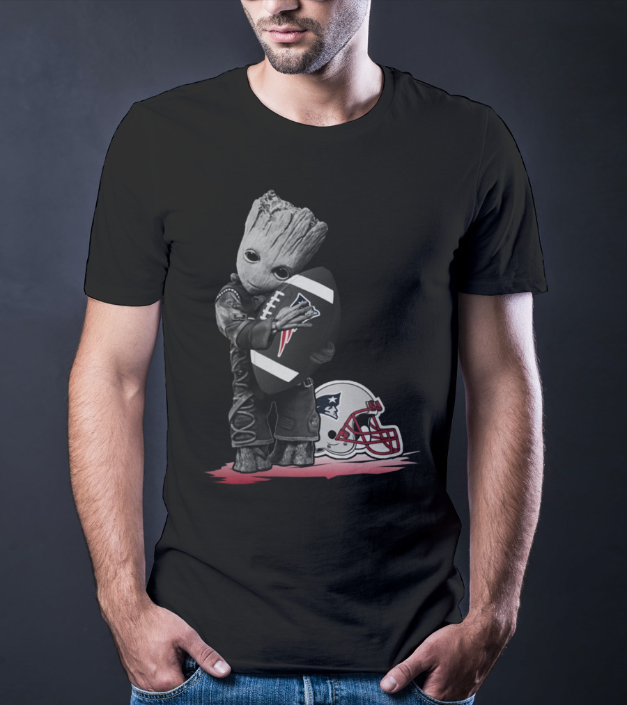 New England Patriots Groot Hugging Football With Team Helmet T-Shirt
