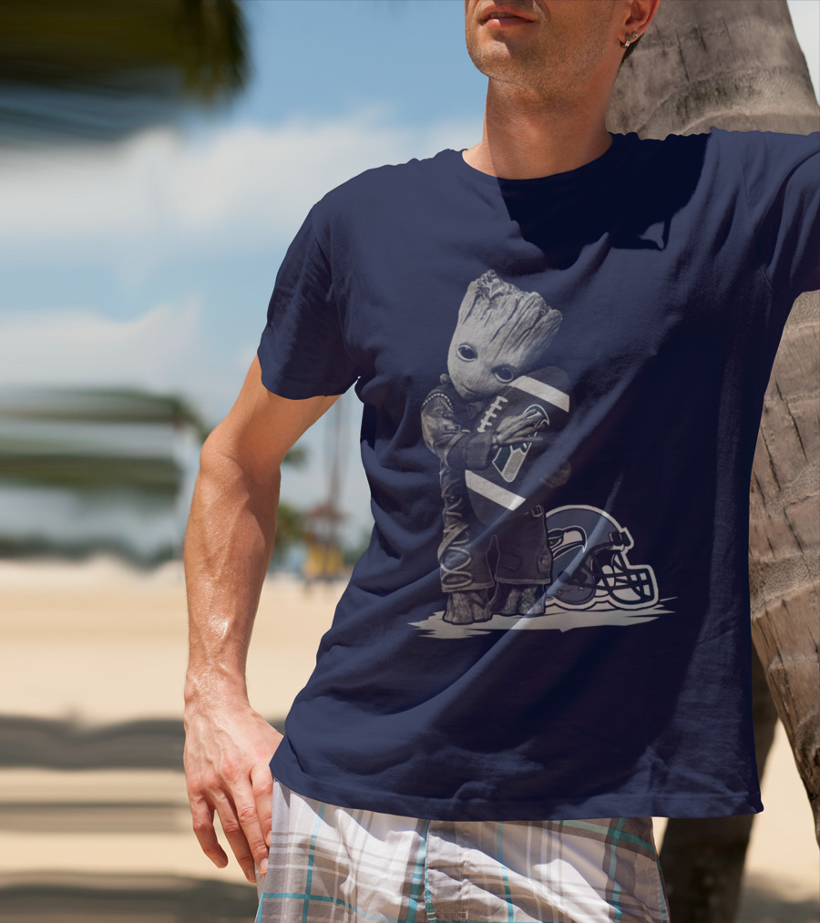 Seattle Seahawks Groot Holding Football With Helmet T-Shirt