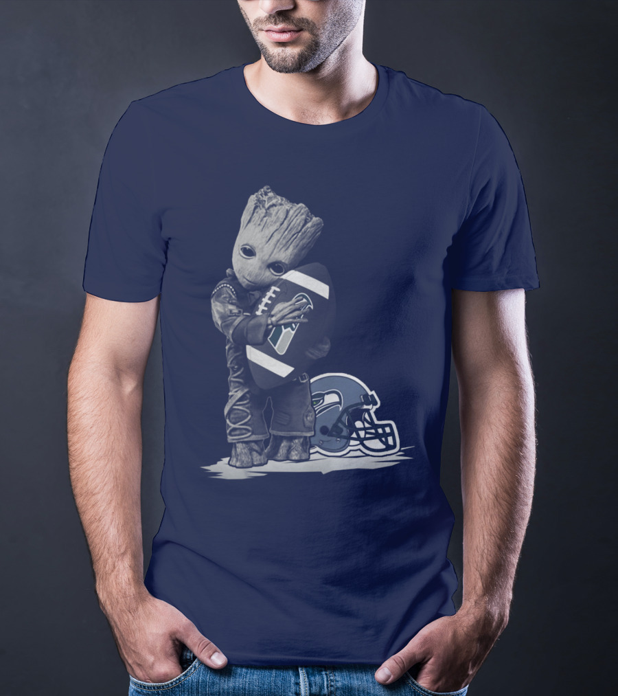 Seattle Seahawks Groot Holding Football With Helmet T-Shirt