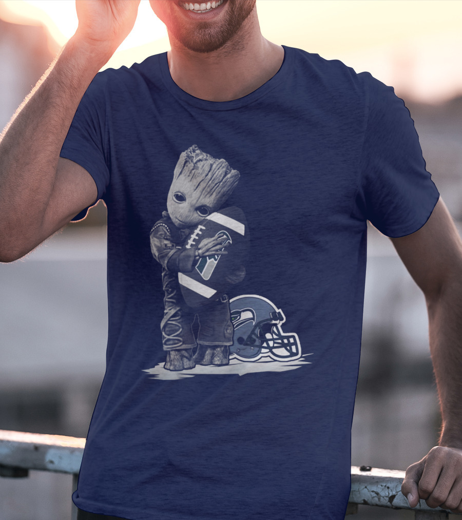 Seattle Seahawks Groot Holding Football With Helmet T-Shirt