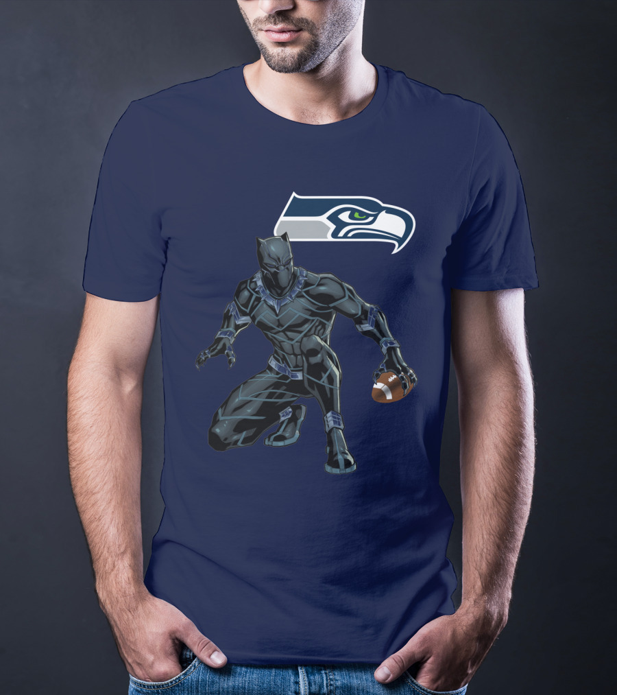 Seattle Seahawks Black Panther Football Character T-Shirt