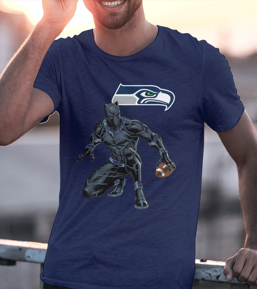 Seattle Seahawks Black Panther Football Character T-Shirt