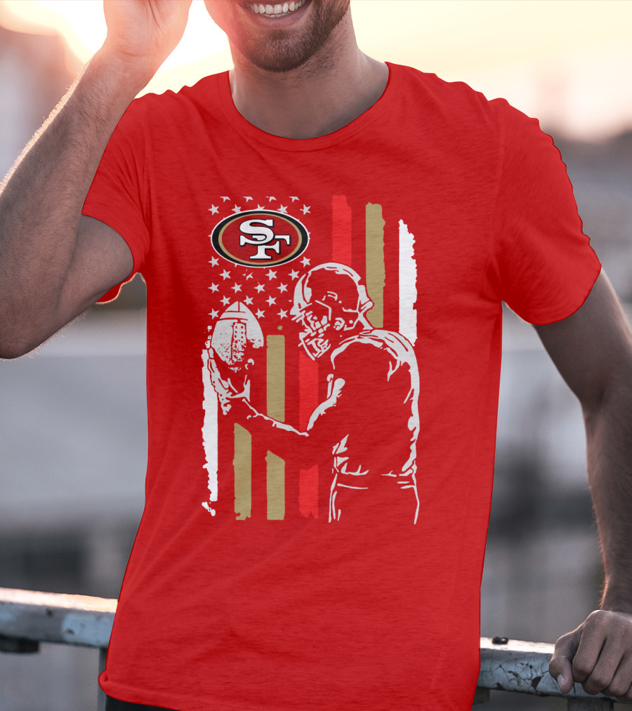San Francisco 49ers Football Player With Logo And American Flag T-Shirt