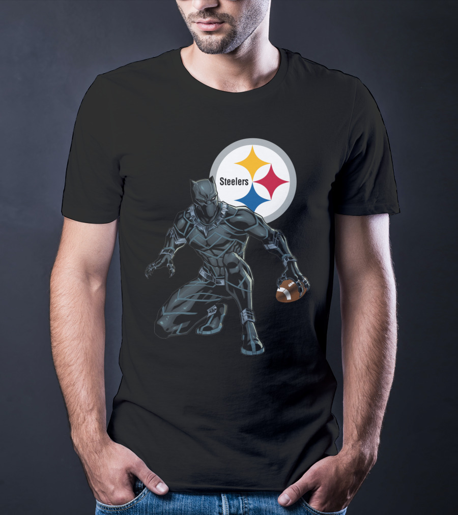 Pittsburgh Steelers Black Panther Football Crossover T-Shirt