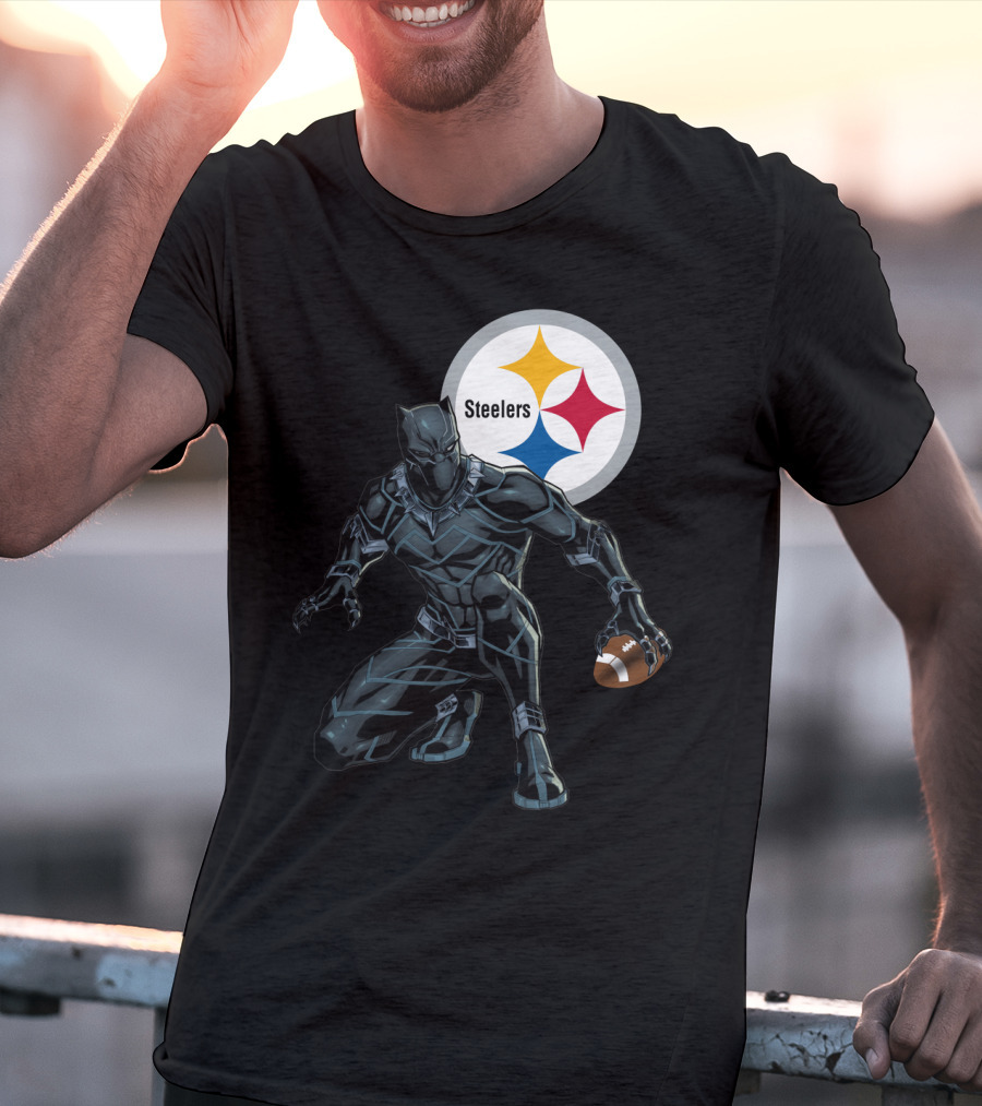 Pittsburgh Steelers Black Panther Football Crossover T-Shirt