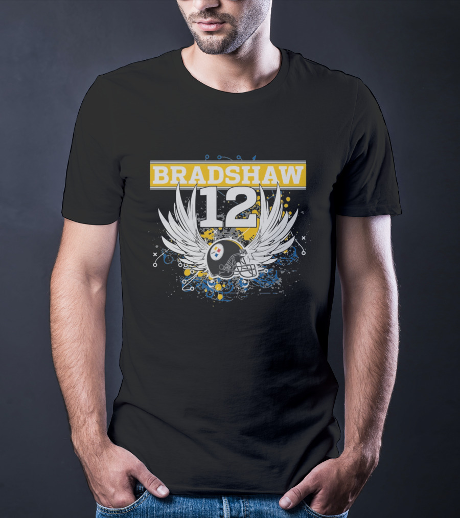 Bradshaw 12 Pittsburgh Steelers Helmet With Wings T-Shirt