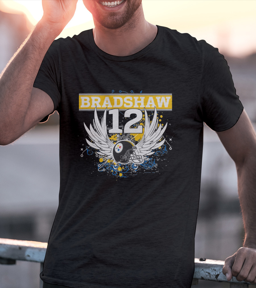 Bradshaw 12 Pittsburgh Steelers Helmet With Wings T-Shirt