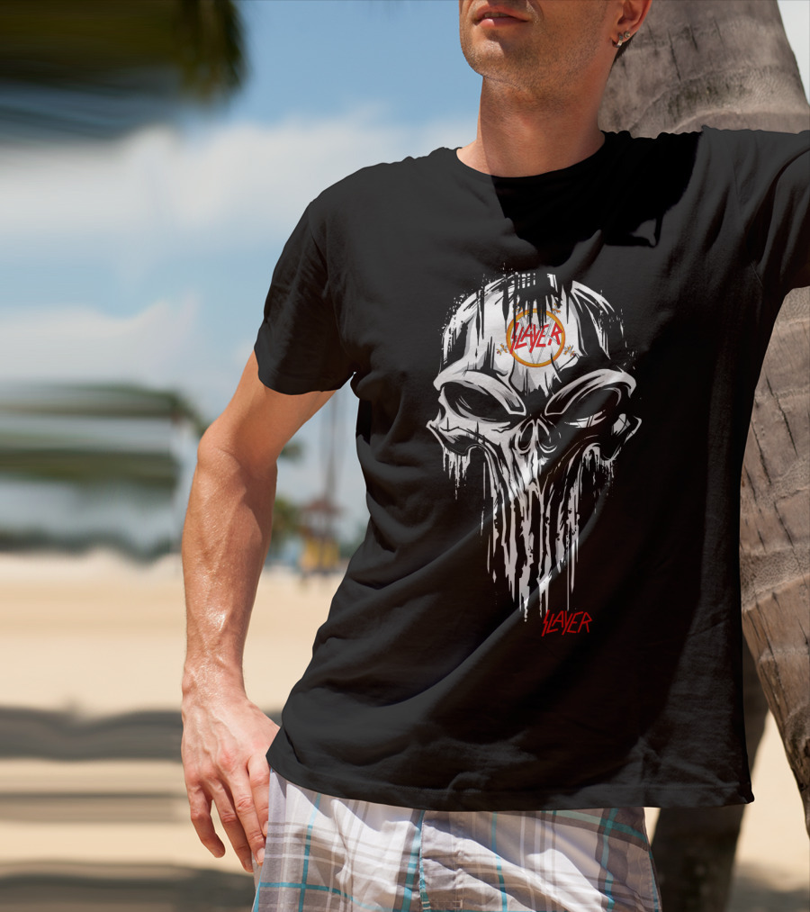 SLAYER Skull Dripping Logo With Inverted Pentagram T-Shirt