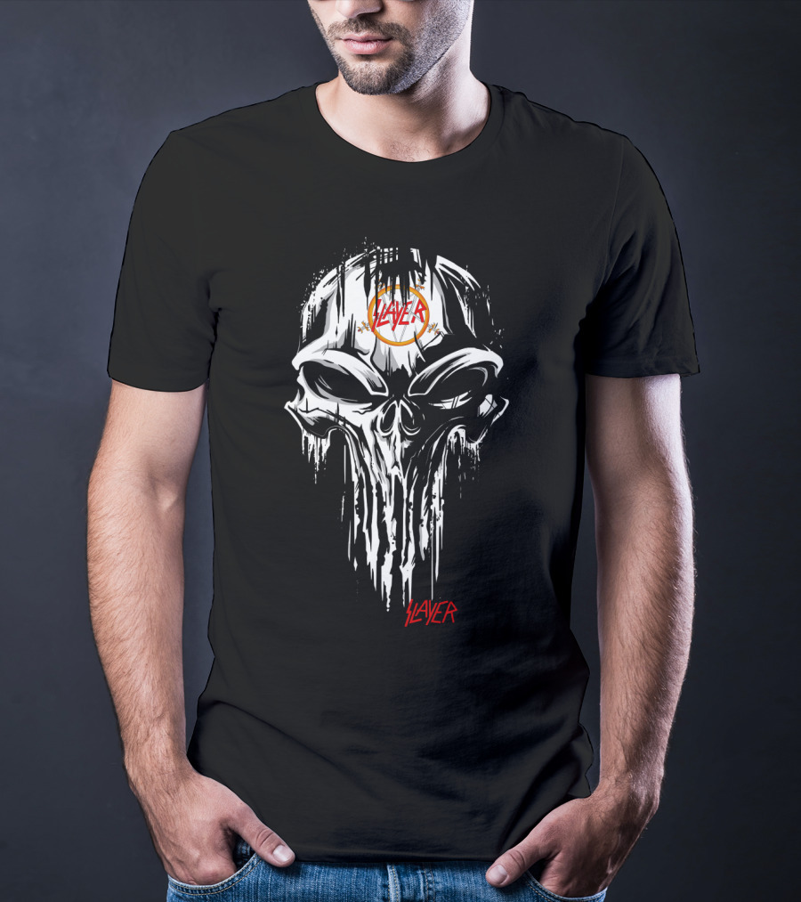 SLAYER Skull Dripping Logo With Inverted Pentagram T-Shirt