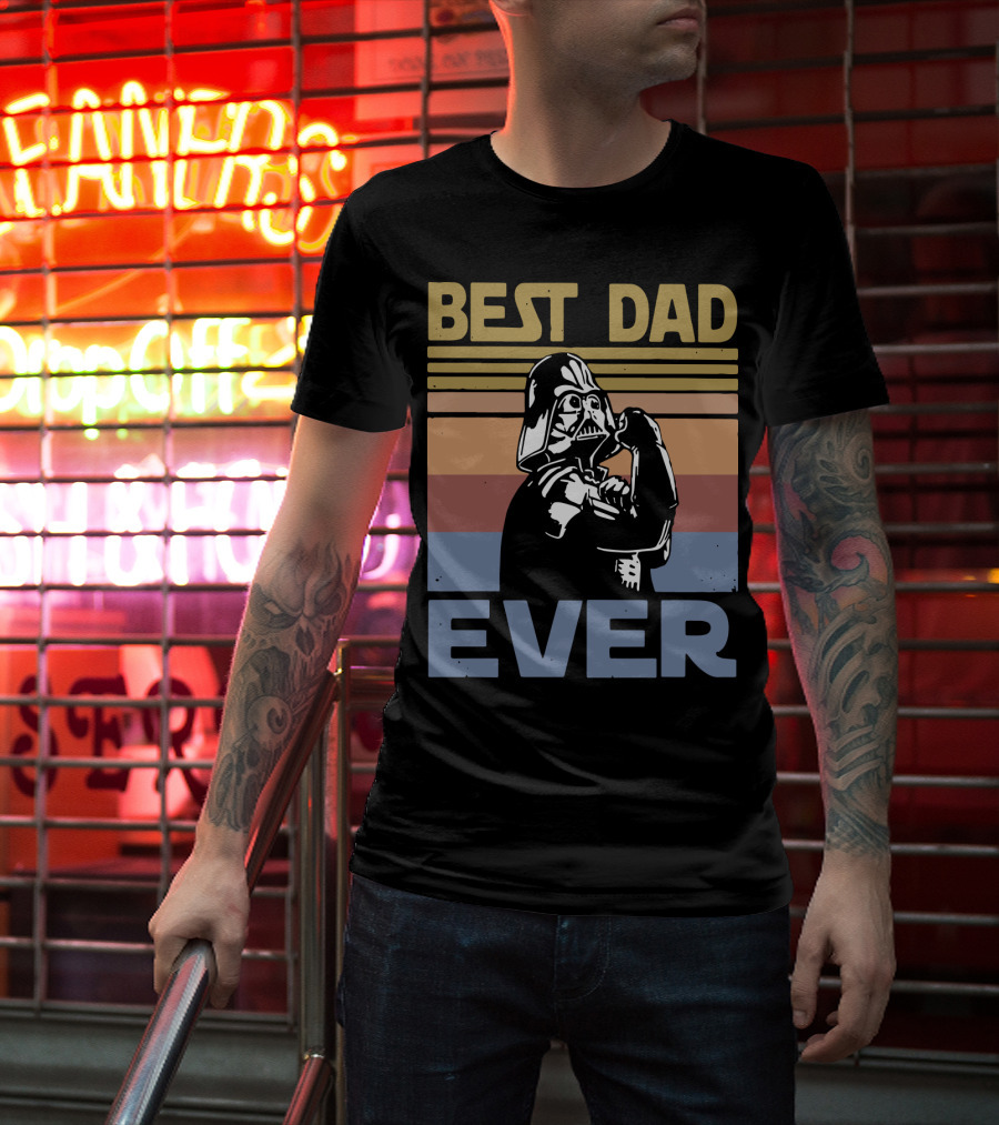 Vintage Best Dad Ever Darth Vader Retro Stripes T-Shirt