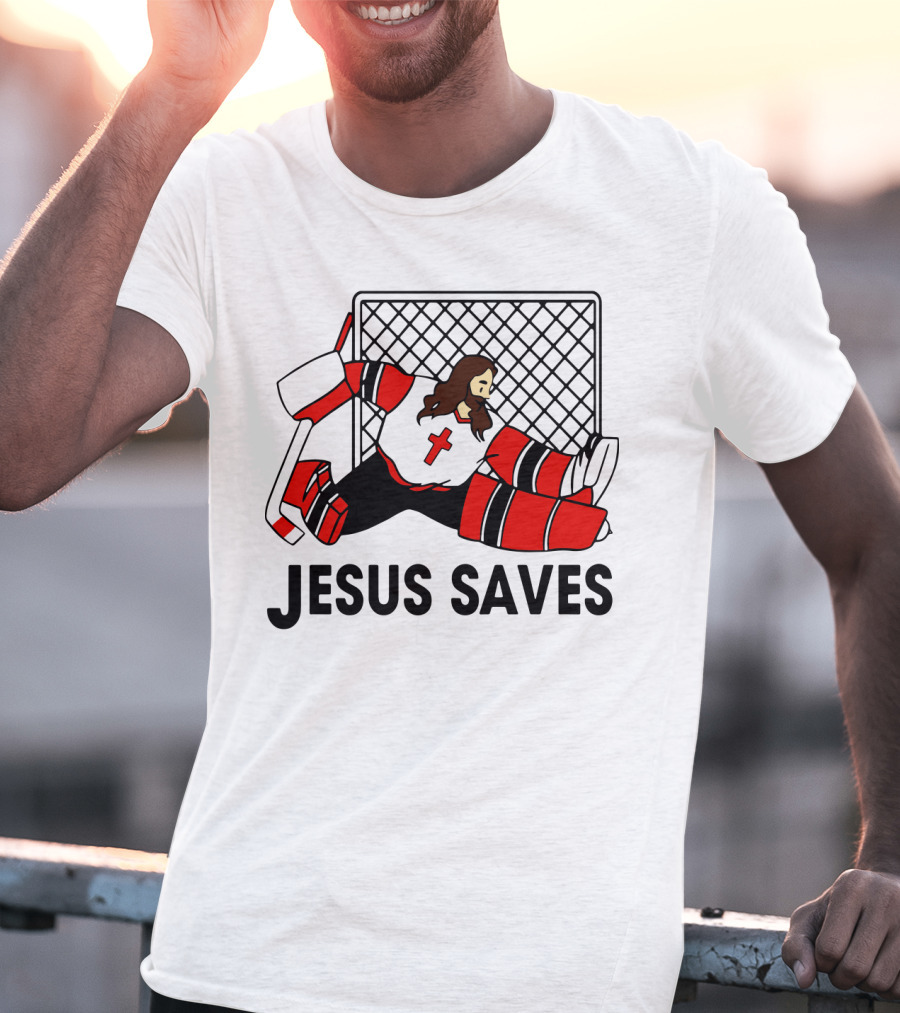 Hockey Jesus Saves Goalkeeper With Cross Motif In Action T-Shirt