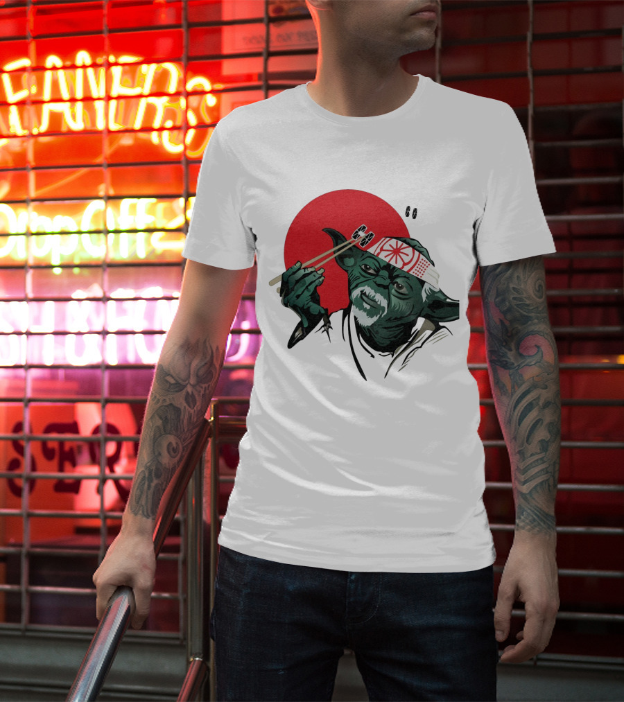 Master Yoda With Chopsticks Karate Kid Miyagi Headband Red Circle T-Shirt