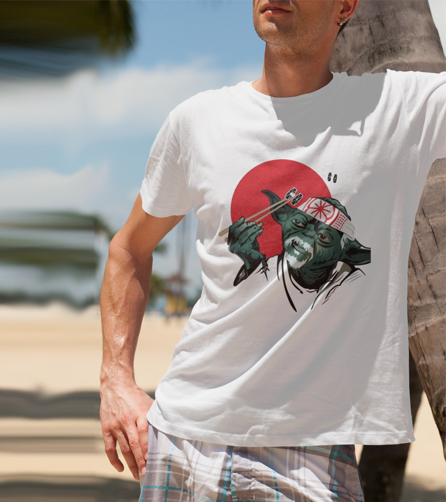 Master Yoda With Chopsticks Karate Kid Miyagi Headband Red Circle T-Shirt