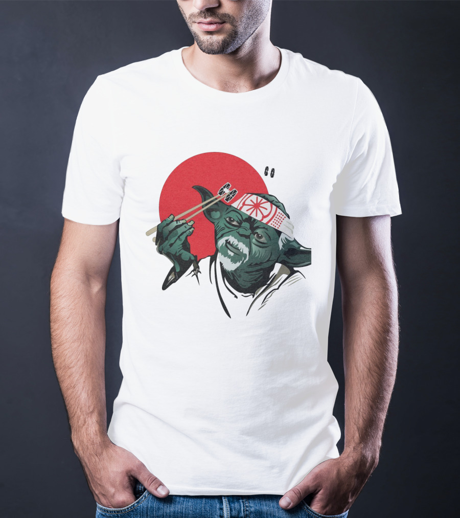 Master Yoda With Chopsticks Karate Kid Miyagi Headband Red Circle T-Shirt